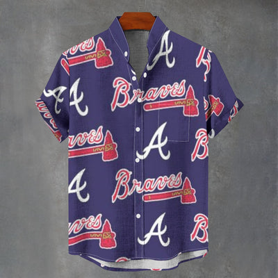 Atlanta Braves Stand Collar Shirt in 110GSM Imitation Flax for Ultimate Comfort and Style