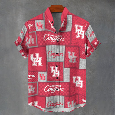 University of Houston Cougars Stand Collar Shirt Imitation Flax 110GSM