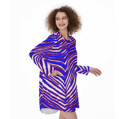 Vestido informal holgado de manga larga con bolsillo para mujer, estampado de cebra, de los Buffalo Bills de la NFL