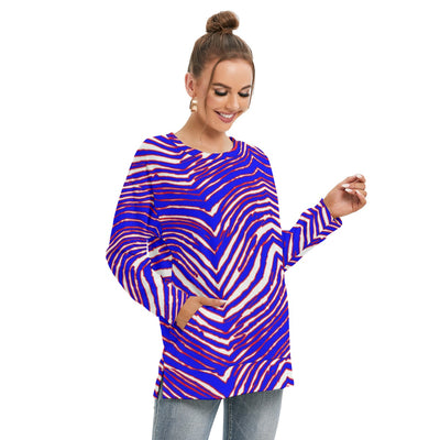 Sudadera con cuello redondo y abertura lateral para mujer con estampado de cebra de los Buffalo Bills de la NFL
