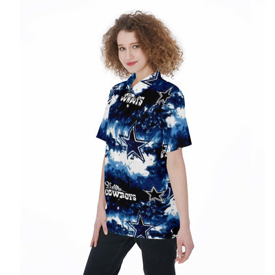 Camiseta de manga corta con estampado tie dye de los Dallas Cowboys de fútbol americano de la NFL para mujer con bolsillo