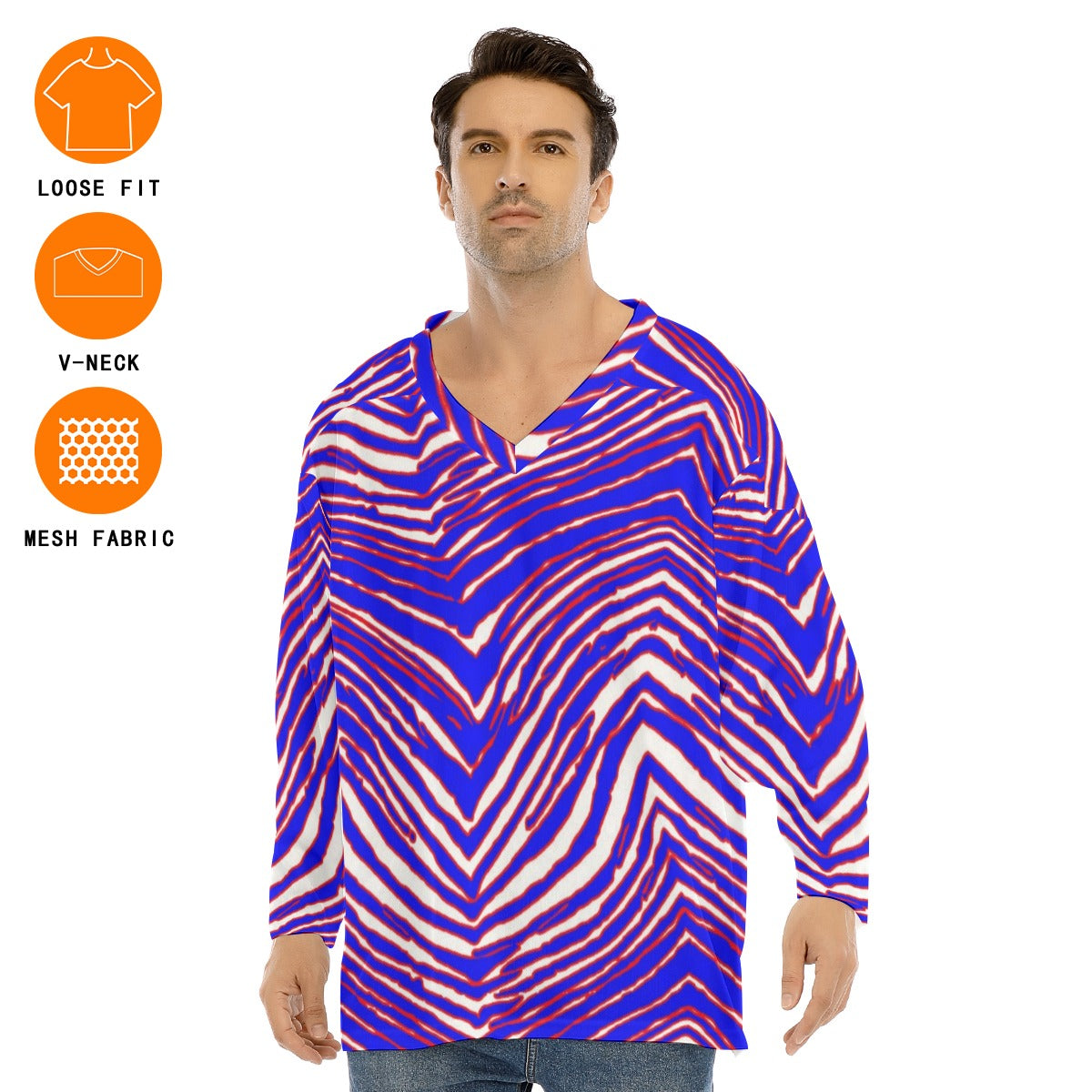 Camiseta de hockey sobre hielo con cuello en V y estampado de cebra de los Buffalo Bills de la NFL