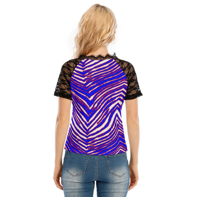 Camiseta de cuello en V con encaje y estampado de cebra de los Buffalo Bills de la NFL para mujer