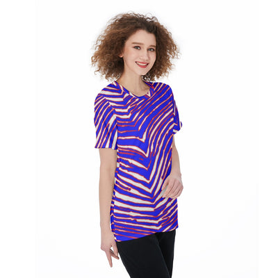 Camiseta de cuello redondo para mujer con estampado de cebra de los Buffalo Bills de la NFL | Jersey de 180 g/m²