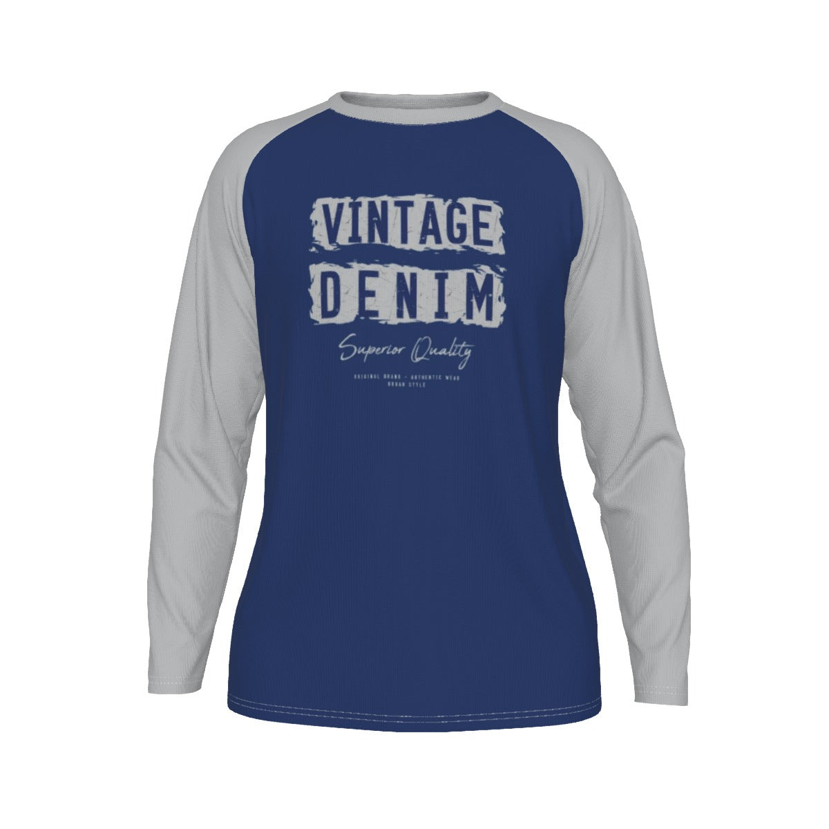 Camiseta deportiva universitaria de mezclilla vintage de manga larga para hombre con mangas raglán