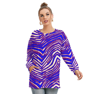 Sudadera con cuello redondo y abertura lateral para mujer con estampado de cebra de los Buffalo Bills de la NFL