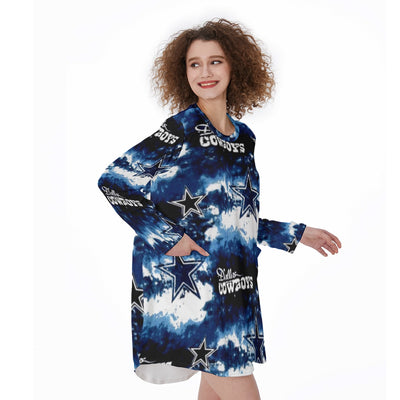 Nfl Football Dallas Cowboys tie dye  Women's Casual Loose Long Sleeve Dress With Pocket