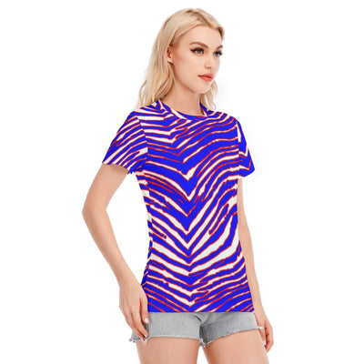 Camiseta de cuello redondo para mujer con estampado de cebra de los Buffalo Bills de la NFL | Algodón de 190 g/m²
