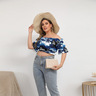 Nfl Football Dallas Cowboys tie dye Women's Off-shoulder Cropped Top With Short Puff Sleeve