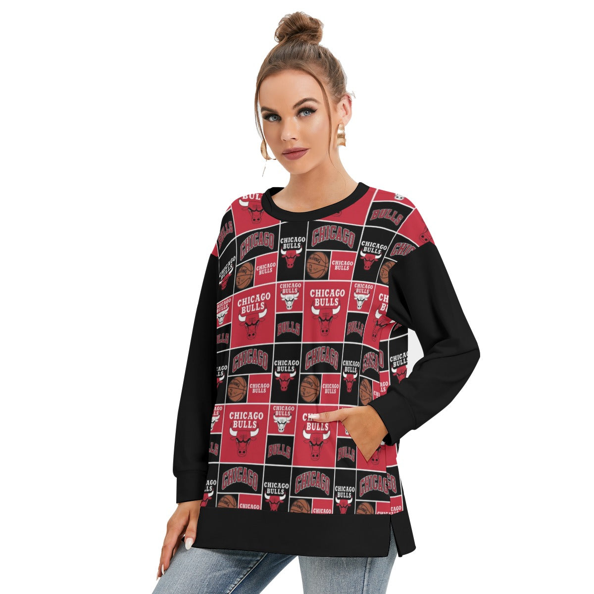 Chicago Bulls Women's Side Split O-neck Sweatshirt