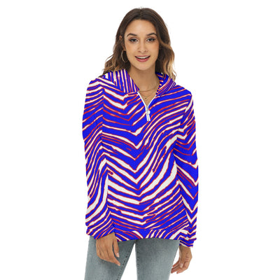 Sudadera con capucha de forro polar de borrego con media cremallera y estampado de cebra de los Buffalo Bills de la NFL para mujer