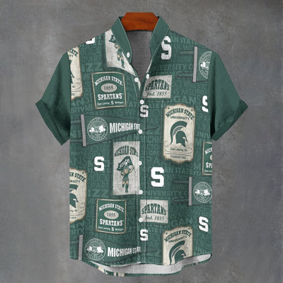 Michigan State University - Spartans Stand Collar Shirt|110GSM Imitation Flax