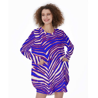 Vestido informal holgado de manga larga con bolsillo para mujer, estampado de cebra, de los Buffalo Bills de la NFL