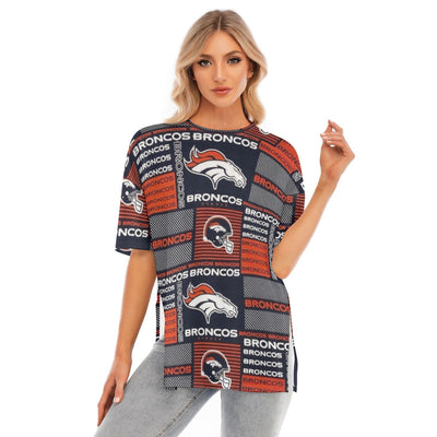 Denver Broncos Women's Short Sleeve Hem Split T-Shirt for Casual Summer Style