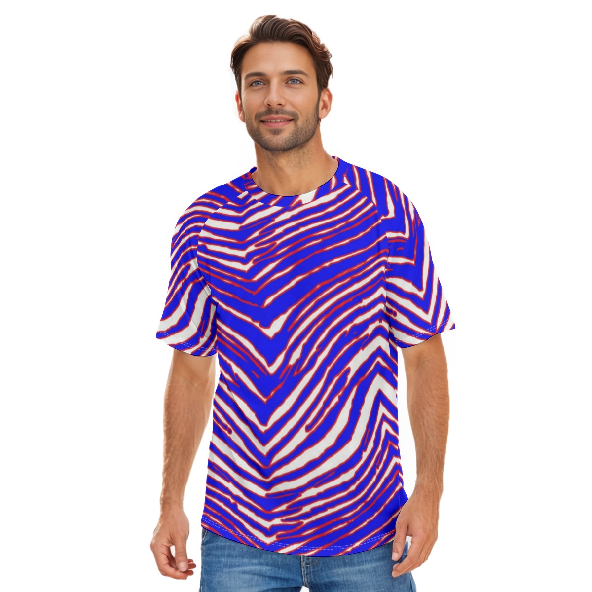 Camiseta de manga corta con cuello redondo y estampado de cebra de los Buffalo Bills de la NFL