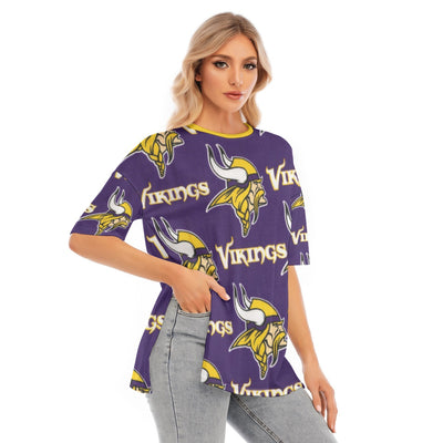 Minnesota Vikings Women's Short Sleeve T-Shirt with Hem Split for Casual Summer Wear