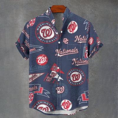 Washington Nationals Stand Collar Shirt in 110GSM Imitation Flax for Ultimate Comfort and Style