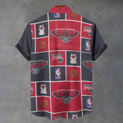 Atlanta Hawks NBA basketball Stand Collar Shirt|110GSM Imitation Flax