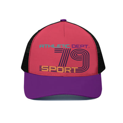Athletic sport 79 red purple Unisex Trucker Hat With Black Half-mesh - Jacketon