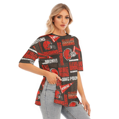 Cleveland Browns Women's Short Sleeve T-Shirt with Hem Split for Casual Summer Wear