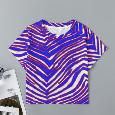 Camiseta corta raglán de manga corta para mujer con estampado de cebra de los Buffalo Bills de la NFL