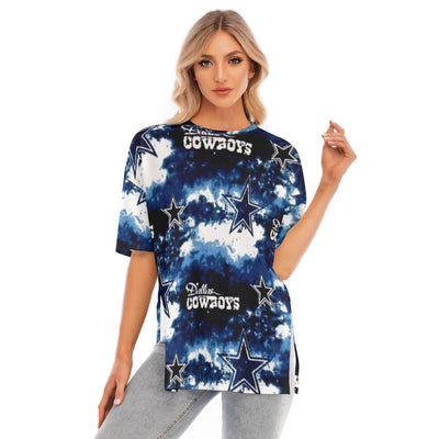 Nfl Football Dallas Cowboys tie dye  Women's Short Sleeves T-shirt With Hem Split