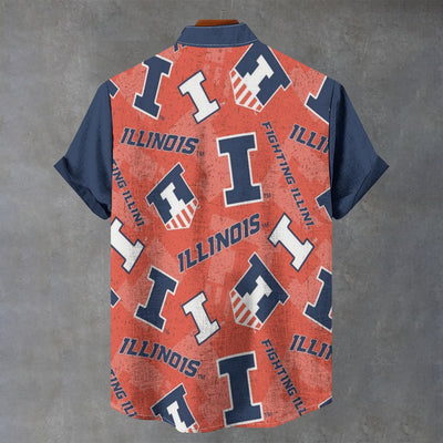 University of Illinois Fighting Illini Linen Style Stand Collar Shirt