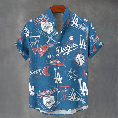 Los Angeles Dodgers Stand Collar Shirt in 110GSM Imitation Flax for Ultimate Comfort and Style