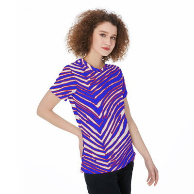 Camiseta de cuello redondo para mujer con estampado de rayas de cebra de los Buffalo Bills de la NFL