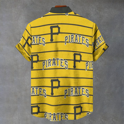 Pittsburgh Pirates Stand Collar Shirt in 110GSM Imitation Flax for Ultimate Comfort and Style