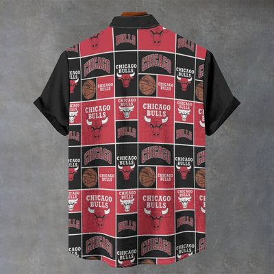 Chicago Bulls Nba BAsketball Stand Collar Shirt|110GSM Imitation Flax