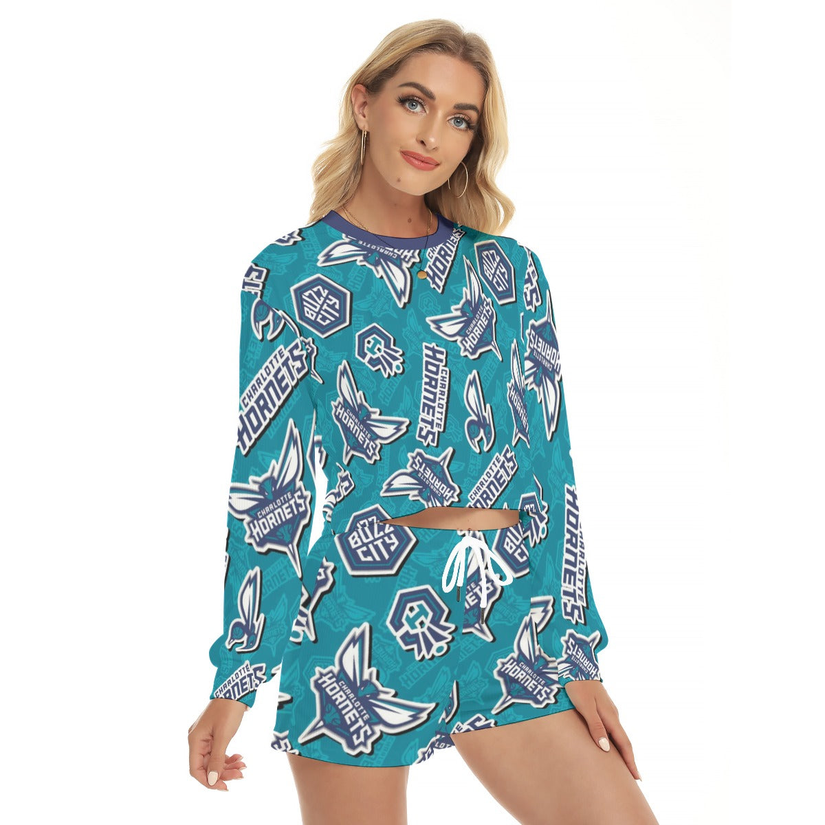 Conjunto de sudadera y pantalón corto de baloncesto de la NBA para mujer de los Charlotte Hornets