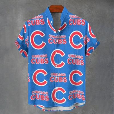 Chicago Cubs Stand Collar Shirt in 110GSM Imitation Flax for Comfort and Style