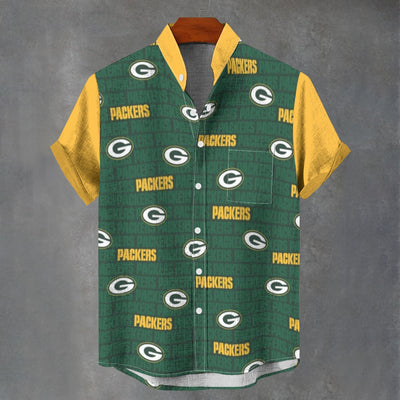 Green Bay Packers Stand Collar Shirt|110GSM Imitation Flax