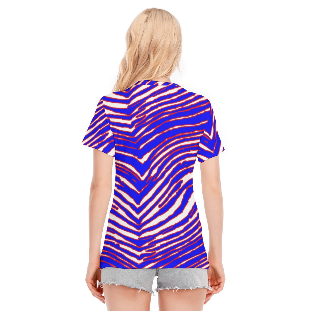 Camiseta de cuello redondo para mujer con estampado de cebra de los Buffalo Bills de la NFL | Algodón de 190 g/m²