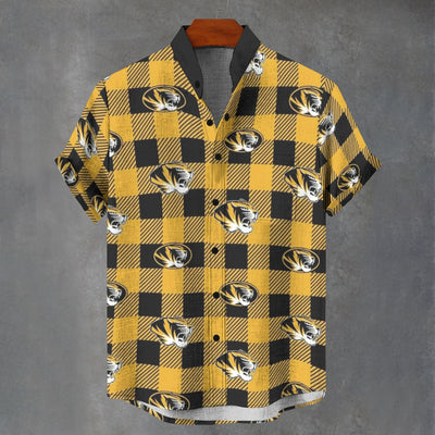 University of Missouri Tigers Stand Collar Shirt in Imitation Flax Fabric