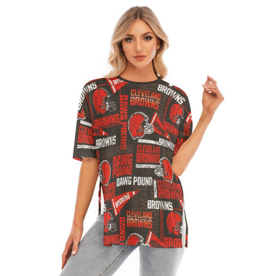 Cleveland Browns Women's Short Sleeve T-Shirt with Hem Split for Casual Summer Wear