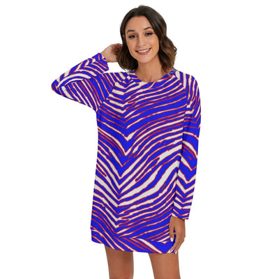 Suéter de cuello redondo y manga raglán para mujer con estampado de cebra de los Buffalo Bills de la NFL