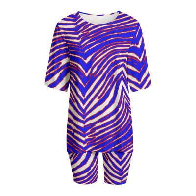 Conjunto de camiseta de fútbol americano de la NFL Buffalo Bills con estampado de cebra Zubaz para mujer con manga corta