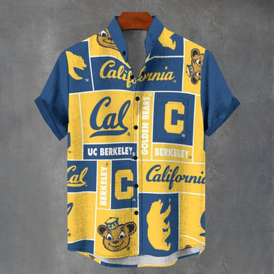University of California Berkeley UCLA Golden Bears Stand Collar Shirt in Imitation Flax 110GSM