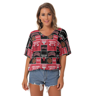 Chicago Bulls Women's Bat Sleeves V-Neck Blouse