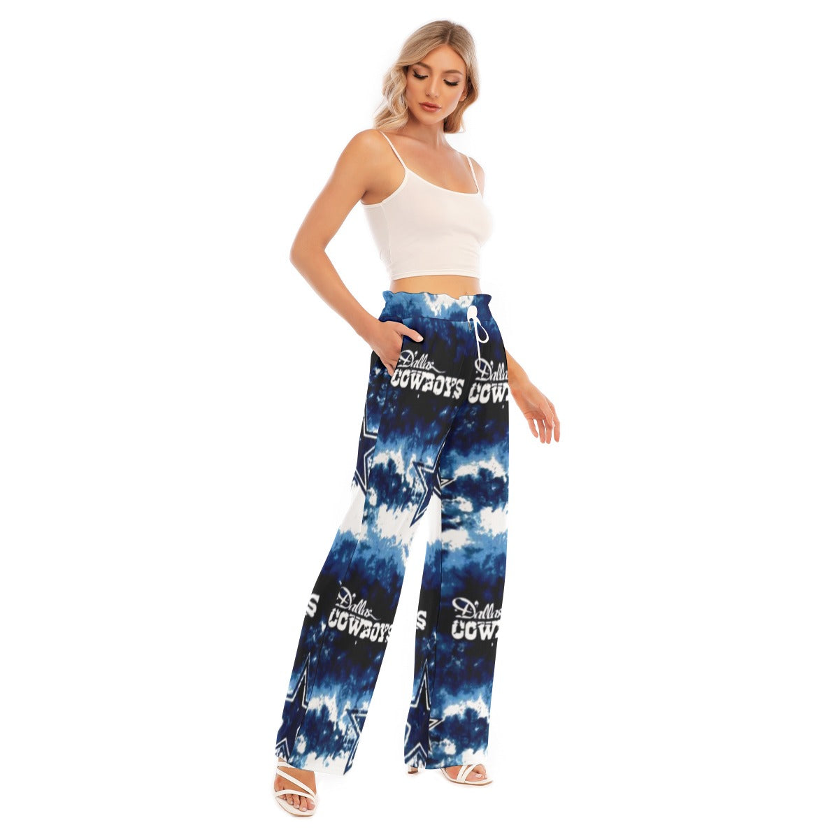 Nfl Football Dallas Cowboys tie dye Women's Waist Fungus Edge Wide-leg Pants