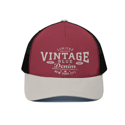 Burgundy VINTAGE denim Unisex Trucker Hat With Black Half-mesh - Jacketon