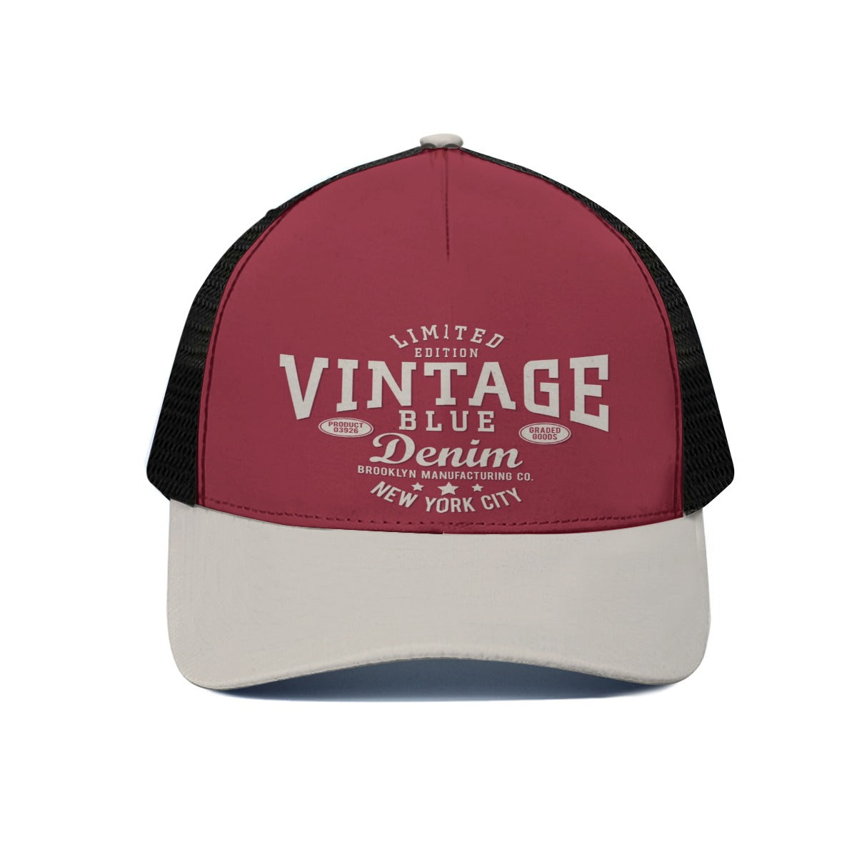 Burgundy denim Unisex Trucker Hat With Black Half-mesh - Jacketon