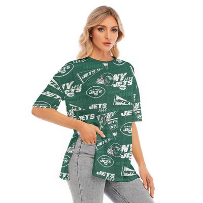 New York Jets Women's Short Sleeve Hem Split T-Shirt for Casual Summer Style