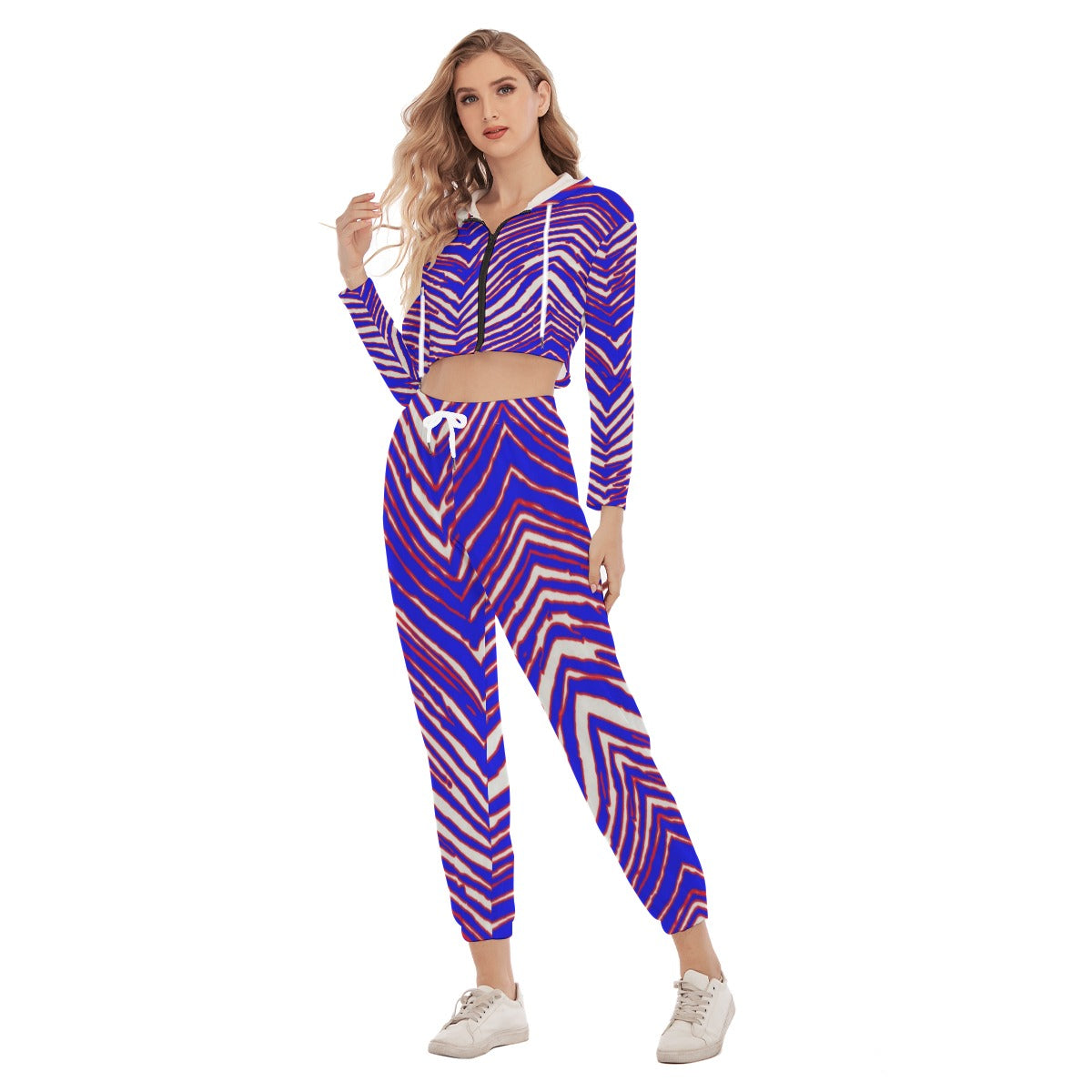 Conjunto deportivo con capucha corta para mujer con estampado de cebra de los Buffalo Bills de la NFL