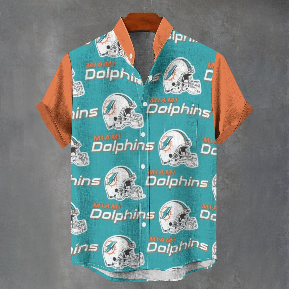 Miami Dolphins Stand Collar Shirt|110GSM Imitation Flax