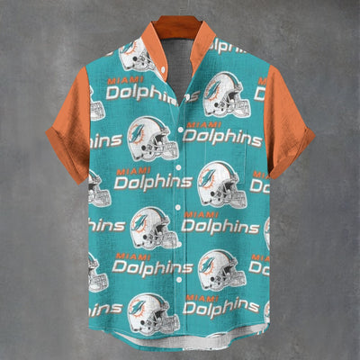 Miami Dolphins Stand Collar Shirt|110GSM Imitation Flax