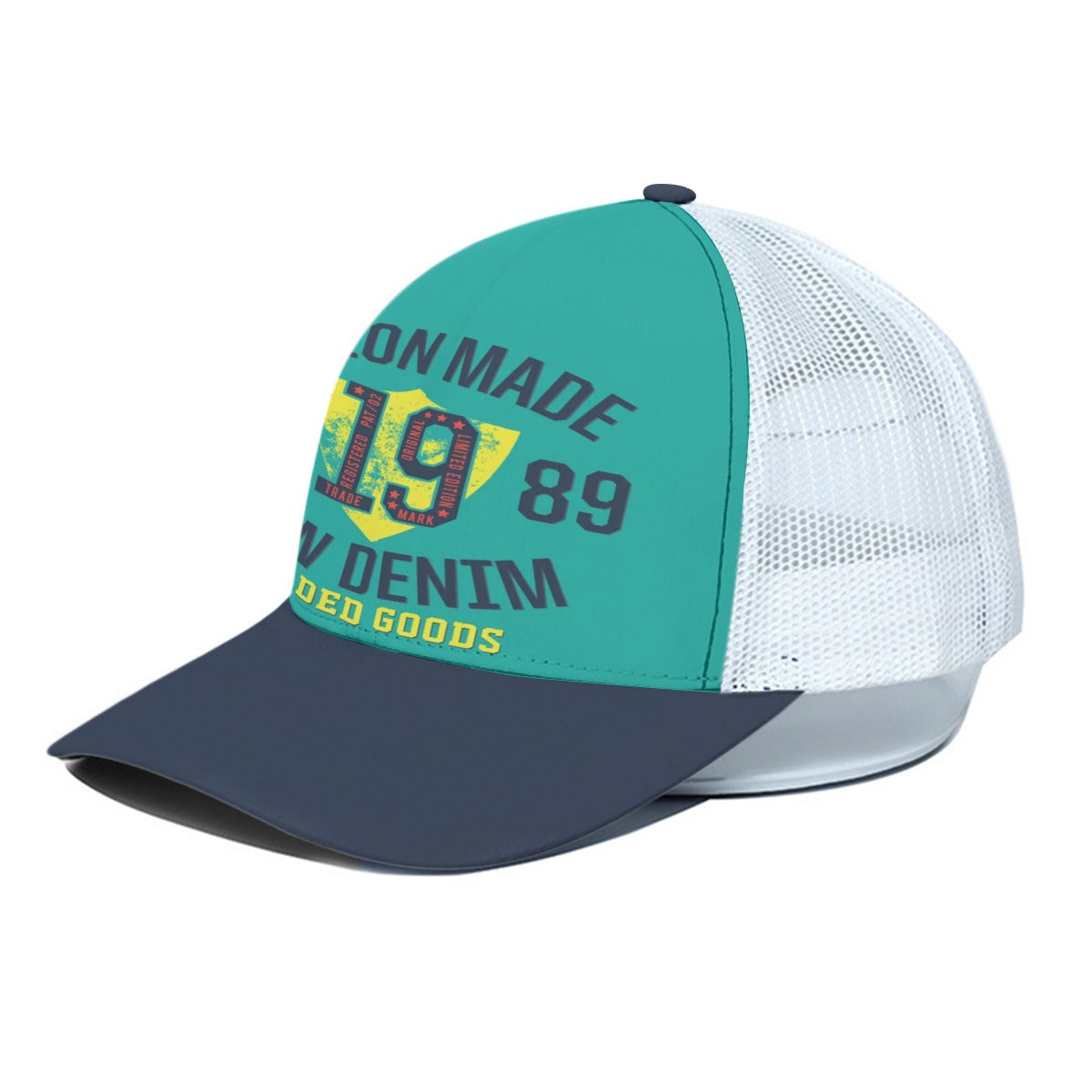 Vintage Union Denim green yelow navy Trucker Hat With White Half-mesh - Jacketon