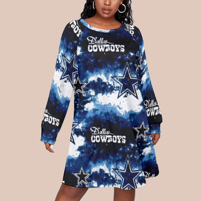 Nfl Football Dallas Cowboys tie dye  Women's Dress With Raglan Sleeve(Plus Size)